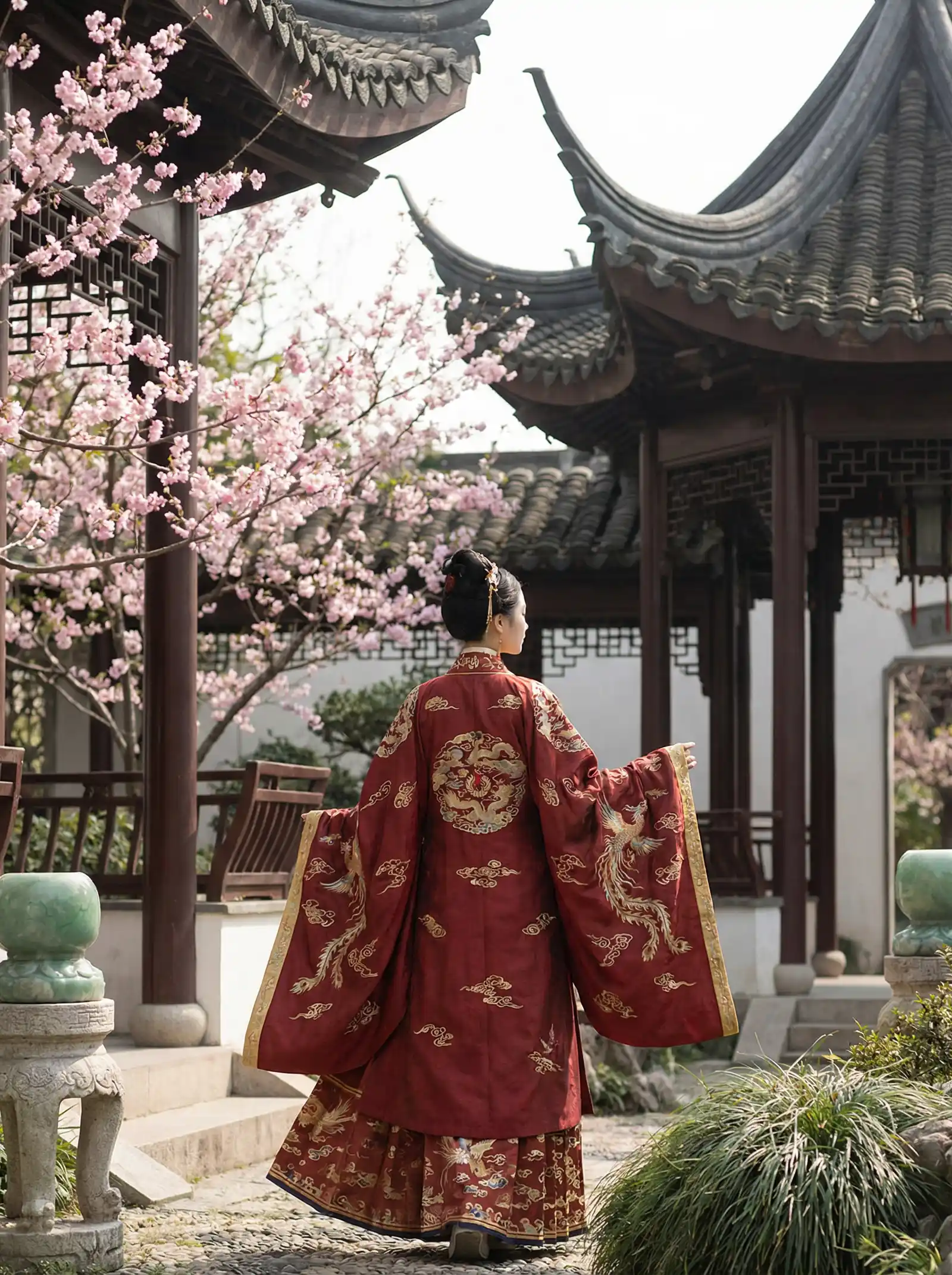 手机聊天软件排行 明制汉服红色凤凰刺绣